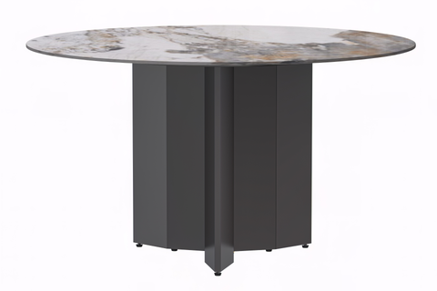 Zevro Round Dining Table with Sintered Stone/Glass Tabletop in Black Stainless Steel