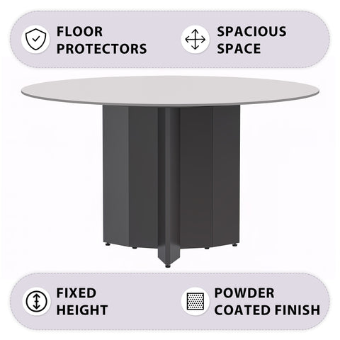 Zevro Round Dining Table with Sintered Stone/Glass Tabletop in Black Stainless Steel