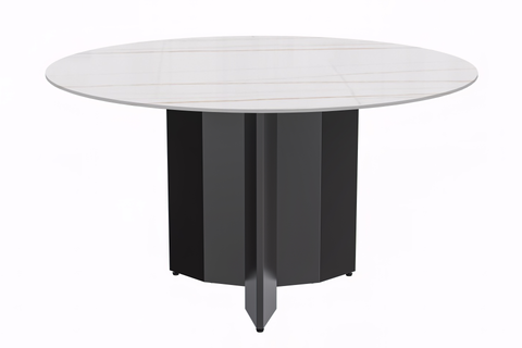 Zevro Round Dining Table with Sintered Stone/Glass Tabletop in Black Stainless Steel