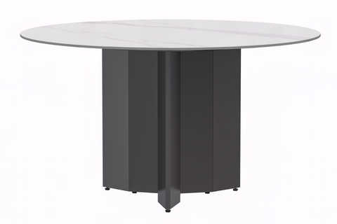 Zevro Round Dining Table with Sintered Stone/Glass Tabletop in Black Stainless Steel