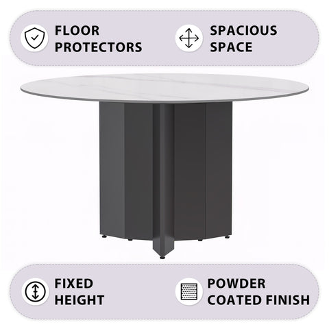 Zevro Round Dining Table with Sintered Stone/Glass Tabletop in Black Stainless Steel