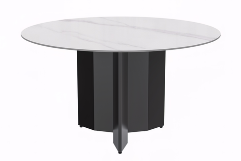 Zevro Round Dining Table with Sintered Stone/Glass Tabletop in Black Stainless Steel