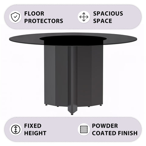 Zevro Round Dining Table with Sintered Stone/Glass Tabletop in Black Stainless Steel