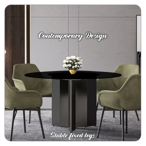 Zevro Round Dining Table with Sintered Stone/Glass Tabletop in Black Stainless Steel