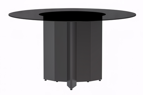 Zevro Round Dining Table with Sintered Stone/Glass Tabletop in Black Stainless Steel