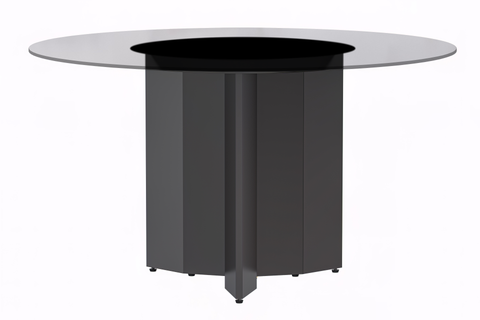 Zevro Round Dining Table with Sintered Stone/Glass Tabletop in Black Stainless Steel