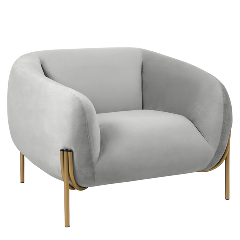 Zuno Upholstered Single Seater Sofa in Velvet with Gold Iron Legs