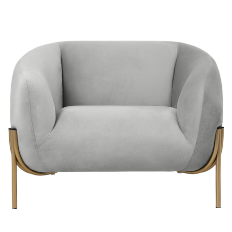 Zuno Upholstered Single Seater Sofa in Velvet with Gold Iron Legs