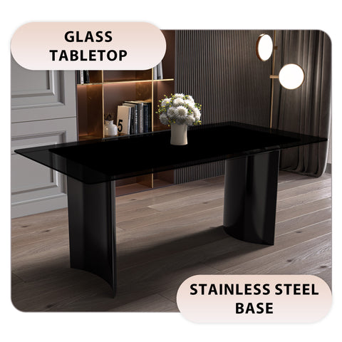 Zara Rectangular Dining Table with Glass/Sintered Stone Top and Stainless Steel Base