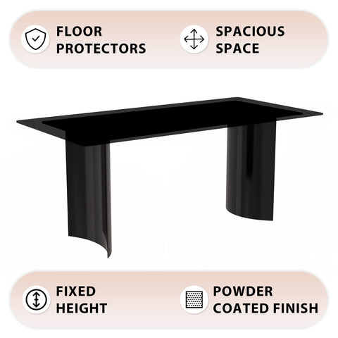 Zara Mid-Century Modern Rectangular Dining Table with Glass/Sintered Stone Top and Stainless Steel Base