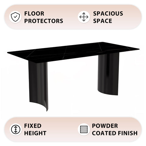 Zara Mid-Century Modern Rectangular Dining Table with Glass/Sintered Stone Top and Stainless Steel Base