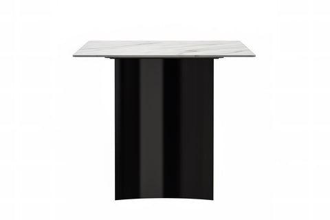 Zara Mid-Century Modern Rectangular Dining Table with Glass/Sintered Stone Top and Stainless Steel Base