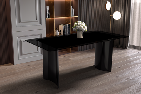 Zara Rectangular Dining Table with Glass/Sintered Stone Top and Stainless Steel Base