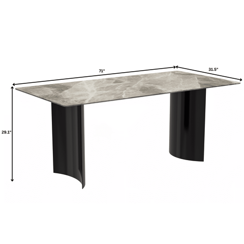 Zara Mid-Century Modern Rectangular Dining Table with Glass/Sintered Stone Top and Stainless Steel Base