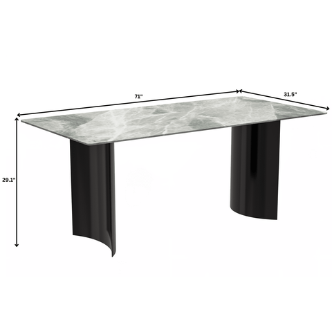 Zara Mid-Century Modern Rectangular Dining Table with Glass/Sintered Stone Top and Stainless Steel Base