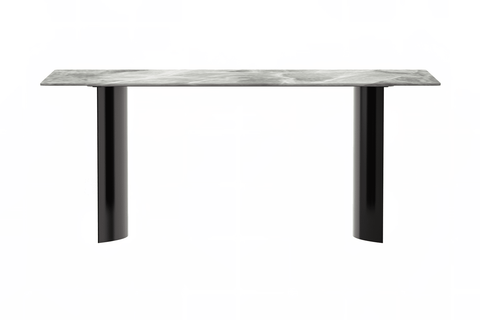 Zara Mid-Century Modern Rectangular Dining Table with Glass/Sintered Stone Top and Stainless Steel Base