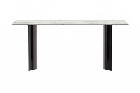 Zara Mid-Century Modern Rectangular Dining Table with Glass/Sintered Stone Top and Stainless Steel Base