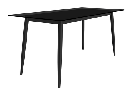 Zayle Modern Rectangular Dining Table with Glass/Stone Tabletop and Black Steel Base