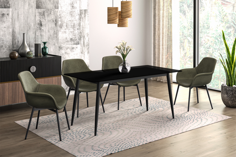 Zayle Modern Dining Table with a Rectangular Glass/Stone Tabletop in Steel