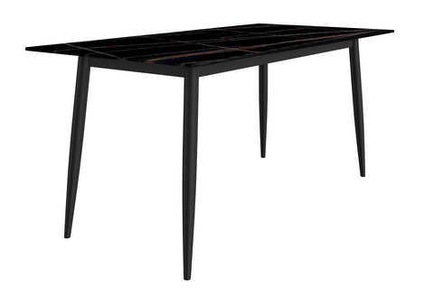 Zayle Modern Dining Table with a Rectangular Glass/Stone Tabletop in Steel