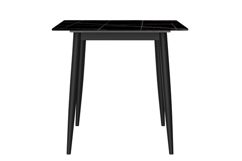 Zayle Modern Dining Table with a Rectangular Glass/Stone Tabletop in Steel