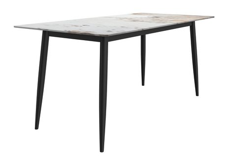 Zayle Modern Dining Table with a Rectangular Glass/Stone Tabletop in Steel