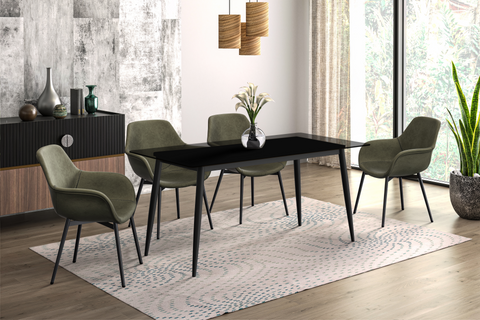 Zayle Modern Dining Table with a Rectangular Glass/Stone Tabletop in Steel