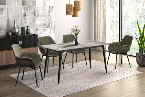 Zayle Modern Dining Table with a Rectangular Glass/Stone Tabletop in Steel