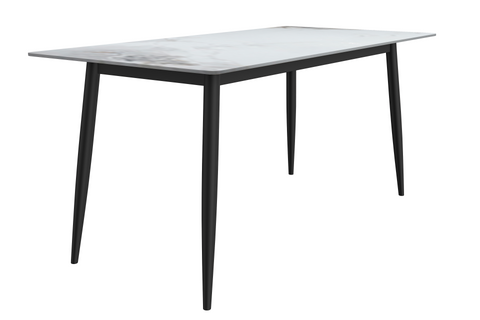 Zayle Modern Dining Table with a Rectangular Glass/Stone Tabletop in Steel