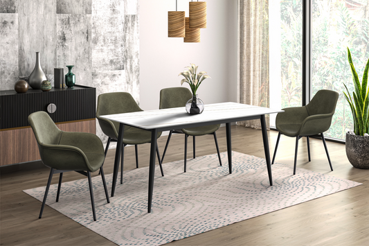 Zayle Modern Dining Table with a Rectangular Glass/Stone Tabletop in Steel