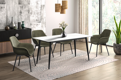 Zayle Modern Dining Table with a Rectangular Glass/Stone Tabletop in Steel