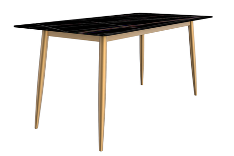 Zayle Modern Dining Table with a Rectangular Glass/Stone Tabletop in Steel