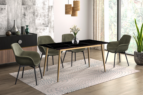 Zayle Modern Dining Table with a Rectangular Glass/Stone Tabletop in Steel