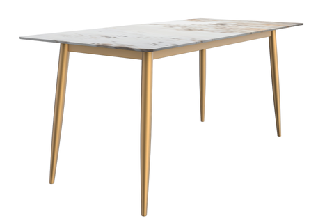 Zayle Modern Dining Table with a Rectangular Glass/Stone Tabletop in Steel