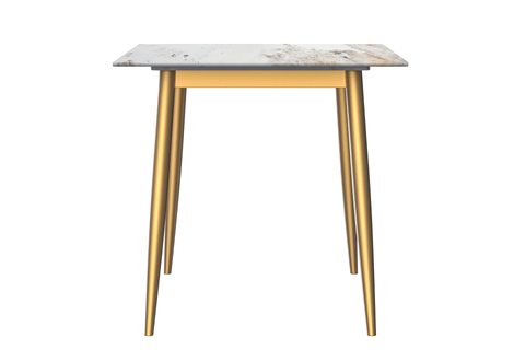 Zayle Modern Rectangular Dining Table with Glass/Stone Tabletop and Gold Steel Base