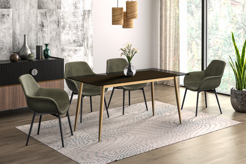 Zayle Modern Dining Table with a Rectangular Glass/Stone Tabletop in Steel