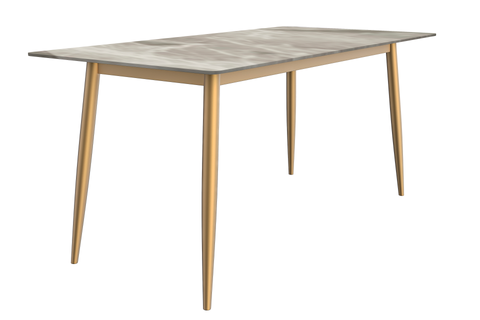 Zayle Modern Rectangular Dining Table with Glass/Stone Tabletop and Gold Steel Base