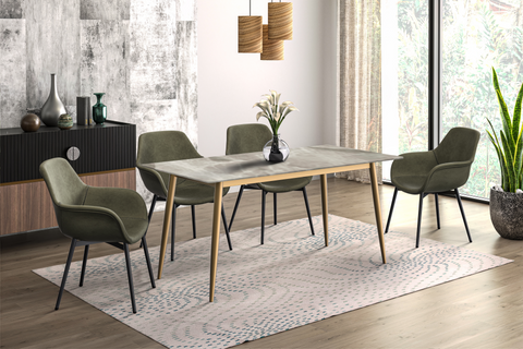 Zayle Modern Dining Table with a Rectangular Glass/Stone Tabletop in Steel