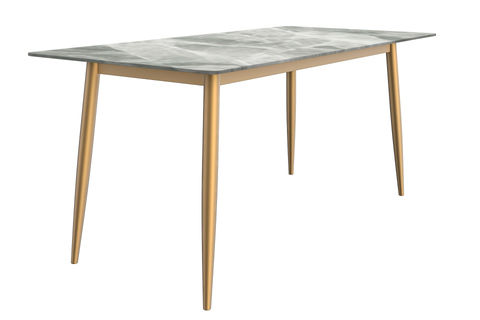 Zayle Modern Rectangular Dining Table with Glass/Stone Tabletop and Gold Steel Base