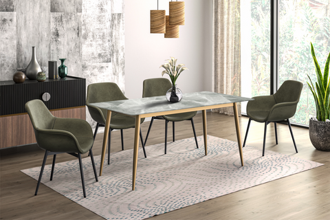 Zayle Modern Dining Table with a Rectangular Glass/Stone Tabletop in Steel