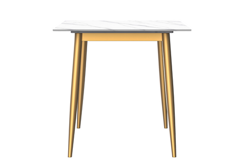 Zayle Modern Rectangular Dining Table with Glass/Stone Tabletop and Gold Steel Base