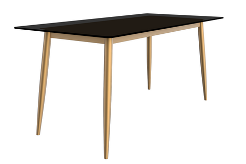 Zayle Modern Rectangular Dining Table with Glass/Stone Tabletop and Gold Steel Base