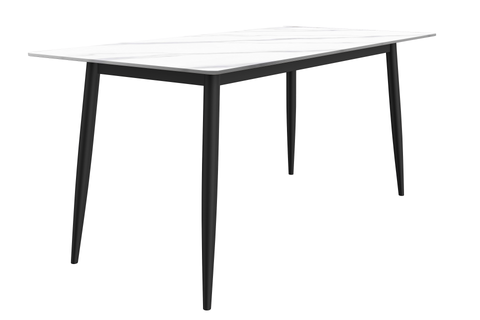 Zayle Modern Rectangular Dining Table with Glass/Stone Tabletop and Black Steel Base