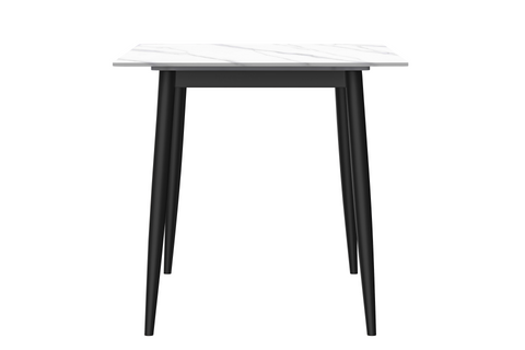 Zayle Modern Rectangular Dining Table with Glass/Stone Tabletop and Black Steel Base