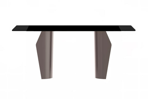 Zelan Mid-Century Modern Dining Table with Rectangular Glass or  Sintered Stone Tabletop and Steel Legs