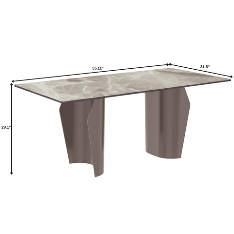 Zelan Dining Table with Rectangular Glass or Sintered Stone Tabletop and Steel Legs