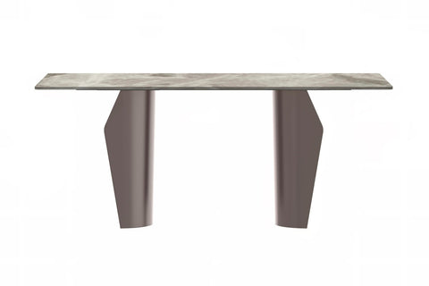 Zelan Dining Table with Rectangular Glass or Sintered Stone Tabletop and Steel Legs