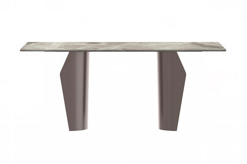 Zelan Mid-Century Modern Dining Table with Rectangular Glass or  Sintered Stone Tabletop and Steel Legs