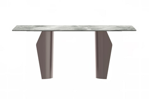 Zelan Dining Table with Rectangular Glass or Sintered Stone Tabletop and Steel Legs