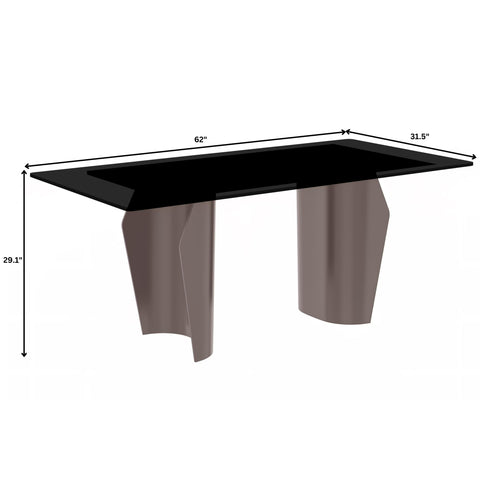 Zelan Dining Table with Rectangular Glass/Sintered Stone Tabletop and Steel Legs